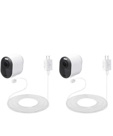 25ft/7.6m Weatherproof Outdoor Charging Cable with Quick Charge Adapter Compatible with Arlo Ultra/Ultra 2/Pro 3/Pro 4 (2 Pack White) (NOT Compatible with Arlo Essential Spotlight)