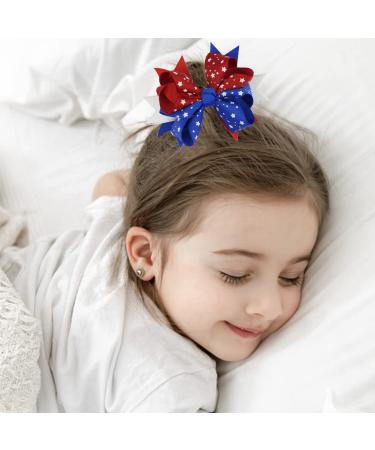 4th of July Patriotic Hair Barrettes - White Blue Red Bows Alligator Clips Set - Buy Online on GoSupps.com
