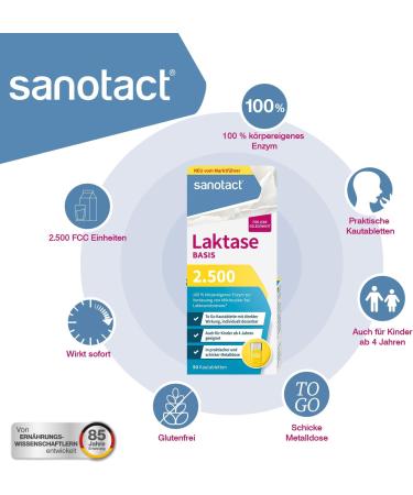 Sanotact Lactase 2 500 | Lactose Tablets for Intolerance | 50 Fast-Acting Lactase Tablets - Buy Online on GoSupps.com