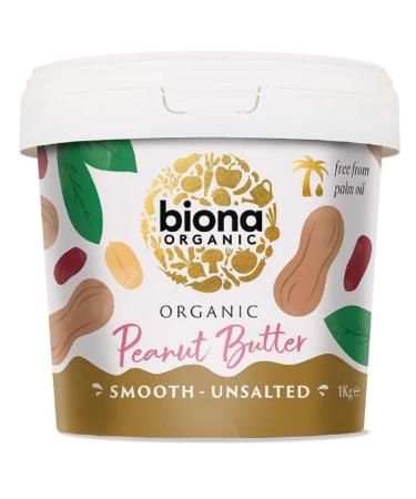Biona Organic Smooth Peanut Butter 1KG - Unsalted & Palm Oil Free - Made with Freshly Roasted Organic Nuts - Source of Vegan Protein - Gluten & GMO Free - Buy Online on GoSupps.com