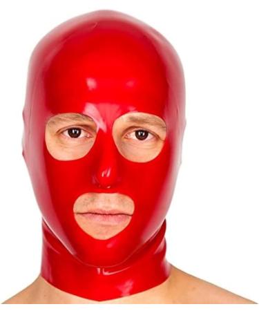 Red Latex Hood with Zipper - Eye Nose & Mouth Holes - 0.6mm Rubber | International Shipping - Buy Online on GoSupps.com