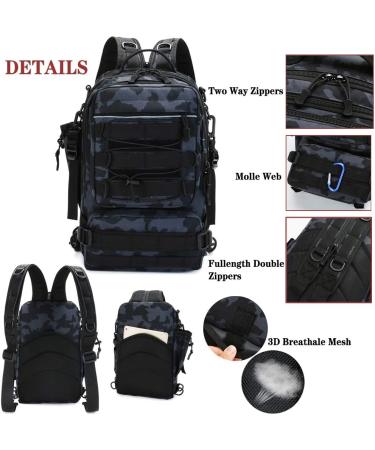 Outdoor Fishing Tackle Backpack with Rod Holder and Plier Pocket - Black Camo (14.5x9x5.5 Inch) - Buy Online on GoSupps.com