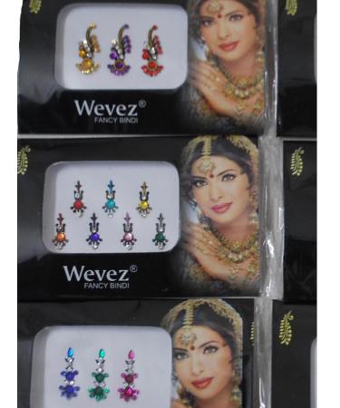 Pack of 6 Multi Color Long Rhinestone Body Glitters | Reusable Bindis for Stunning Looks - International Shipping Available - Buy Online on GoSupps.com