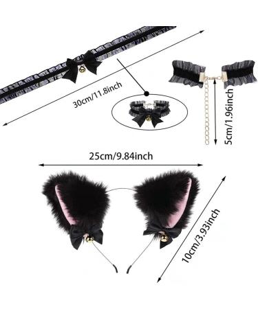 Cat Ears Headband Choker Necklace Set Plush Furry Ears Hairband with Bells Bow Christmas Gifts Maid Outfit Cosplay Daily Decoration for Women (black pink) - Buy Online on GoSupps.com