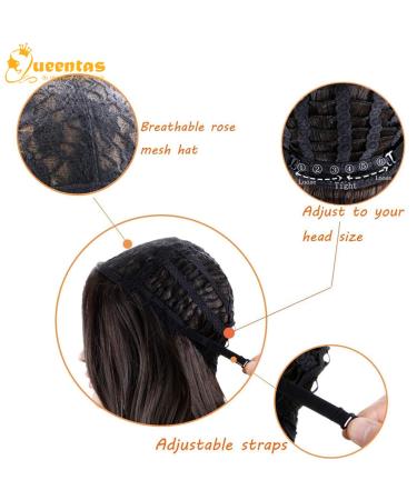 QUEENTAS 14-inch Dark Brown Short Bob Wig for White Women - Shoulder Length Synthetic Hair with Middle Part Bangs - Buy Online on GoSupps.com