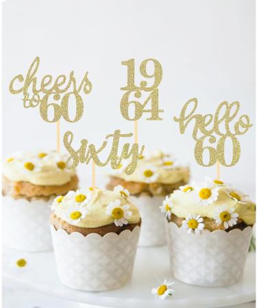 24 Pcs Glitter 60th Birthday Cupcake Toppers for Celebrating Sixty Years Old Birthday Party Decorations (Gold) - Buy Online on GoSupps.com
