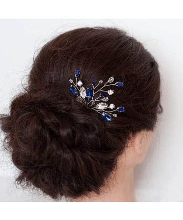 Handmade Bridal Hair Pins Set - Pink Champagne Rose Gold Pearl Beads Headpiece for Wedding & Party - Silver & Blue (Set of 2) by Kercisbeauty - Buy Online on GoSupps.com