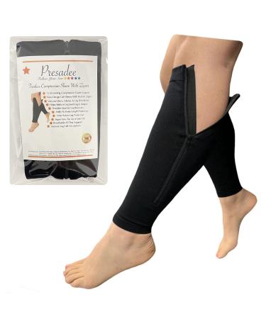 Presadee Calf Zipper 15-20 mmHg Compression Leg Circulation Fatigue Shin Sleeve (Black  4X-Large) 4X-Large (Pack of 1) Black