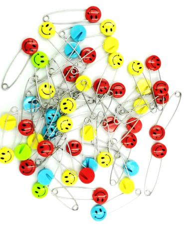 50 Stainless Steel Diaper Pins with Cute Smile Face Design - Safe Locking Closures for Cloth Dress Bag Socks Gloves - Baby Safety Pins for Crafts & Decor - Buy Online on GoSupps.com
