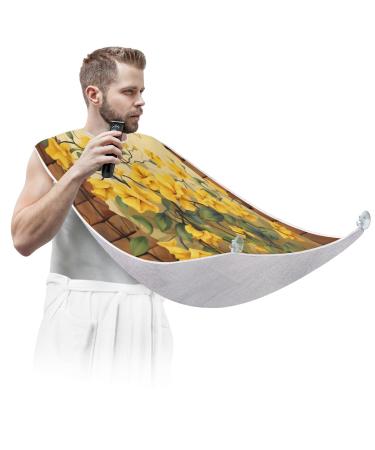 Wall Yellow Flowers Beard Bib Apron Beard Hair Catcher for Men Shaving Fathers Day Anniversary Christmas Gifts for Dad Husband Beard Bib with 2 Suction Cups