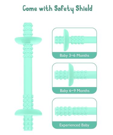 Teething Tube with Safety Shield - Baby Teether & Gum Massager - Food-Grade Silicone for 3-12 Months - 1 Pair + 4 Cleaning Brushes (Cyan+Tangerine) - Buy Online on GoSupps.com