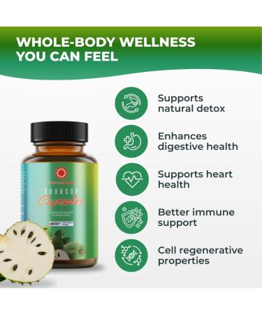 Essence Herbs Soursop Capsules 7000 mg with Black Seed Irish Moss & Moringa Gut Health & Daily Cleanse Support Non-GMO Vegan 60 Capsules - Buy Online on GoSupps.com