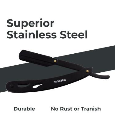 Merteno Professional Straight Edge Razor with 100 Shark Blades - Stainless Steel Men's Manual Shaver for Close Shaving (Black) - International Shipping Available - Buy Online on GoSupps.com