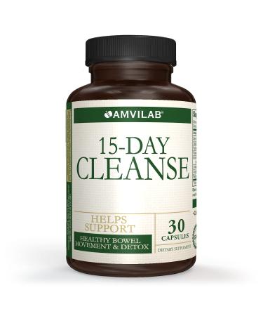 AMVILAB 15-Day Cleanse | Colon Detox with Natural Laxative for Constipation. 30 Pills to Detoxify & Reduce Bloating | Extra-Strength Senna Leaf Supplements | Strong for Some People.