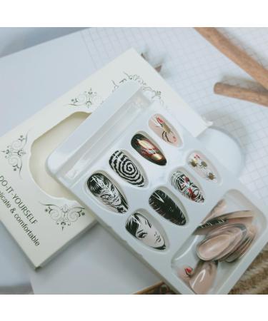 24Pcs Gothic Press On Nails - Medium Almond Fake Nails in Punk Cartoon Anime Design | Black & White Full Cover Glue On Nails | Horror & Gothic Styles for Women & Girls - Buy Online on GoSupps.com