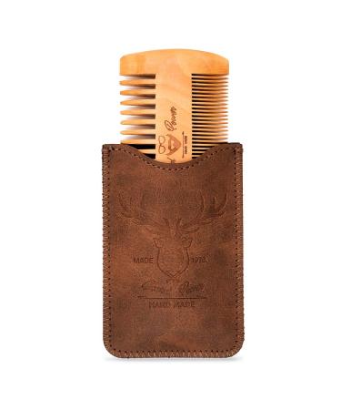 Menesia Wooden Beard Comb with Durable Case - Fine & Coarse Teeth - Men's Beard, Mustache, and Hair Grooming - Brown Deer Design - Buy Online on GoSupps.com