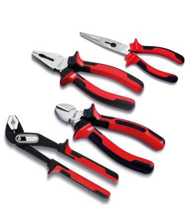 Sharp-tec Pliers Set 4Pcs 8" Wire Cutters and 8" Water Pump Pliers and 8" Long Nose Pliers and 8" Combination Pliers UK Professional Tool Set 4Pcs Pliers Set