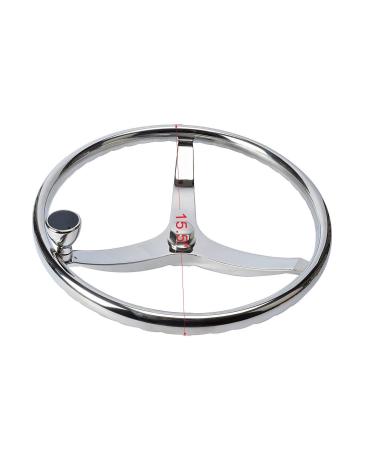 Amarine-made Stainless Steel Boat Steering Wheel 3 Spoke 15-1/2" Dia, with 1/2"-20 Nut and Turning Knob for Teleflex Cable Helm