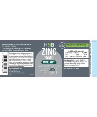 Holland & Barrett Zinc 15mg - Supports Immune System - 120 Unflavoured Tablets - Buy Online on GoSupps.com