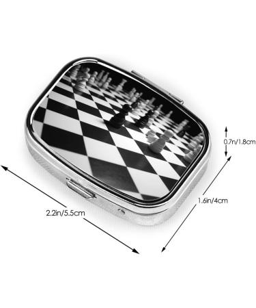 Black White Chess Checkerboard Pill Case | Cute Travel Pill Organizer | Small 2 Compartment Pill Box for Pocket & Purse - Buy Online on GoSupps.com