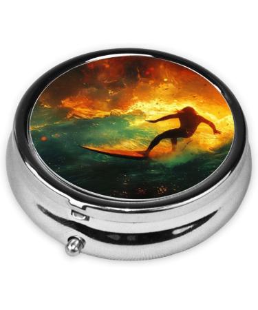 Wave Surfing Portable Metal Pill Box - Mini 3-Compartment Design for Small Pills | Travel Essential - Buy Online on GoSupps.com