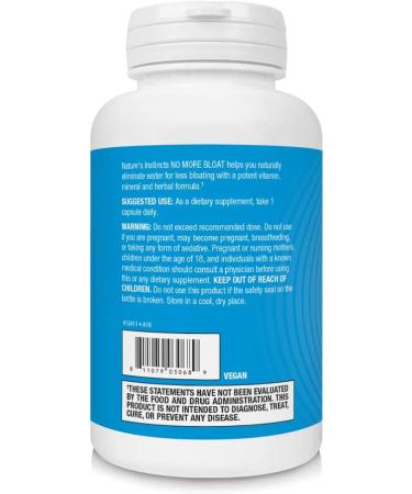 Natures Instincts No More Bloat Herbal Supplement - 60 Count | Water Retention Relief with Dandelion, Green Tea & Apple Cider Vinegar - Buy Online on GoSupps.com