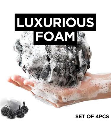 4Pcs Luxury Loofah Bath Sponge Set for Exfoliating - Ultra Soft Shower Puff Sponge for Women & Men - Black - Buy Online on GoSupps.com