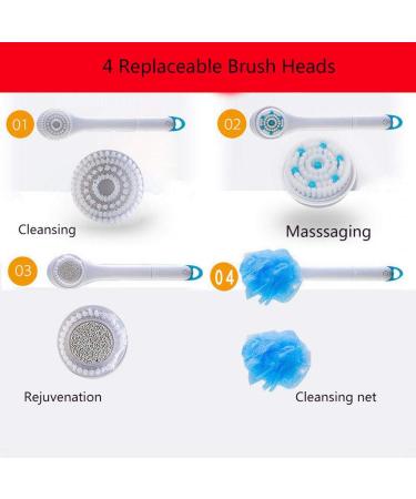 Electric Bath Brush Extra Long Handle 38cm - 4 in 1 Waterproof Back Scrubber for Men & Women - Perfect Shower Tool - Buy Online on GoSupps.com