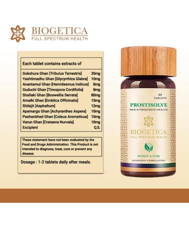 Biogetica Prostisolve Herbal Supplement with Gokshura and Shatavari - Non-GMO - 100% Vegan Ayurveda Supplement - 80 Tablets - Buy Online on GoSupps.com
