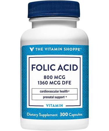 The Vitamin Shoppe Folic Acid 800MCG Supports Prenatal Fetal (300 Capsules) 300 Count (Pack of 1) - Buy Online on GoSupps.com