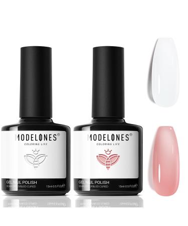 Modelones Gel Nail Polish Set 2Pcs 15ML Milky White and Jelly Pink Gel Polish Jelly Gel Nail Polish Soak Off LED Translucent Nail Gel Polish Art Starter Manicure Salon Milky White Jelly Pink