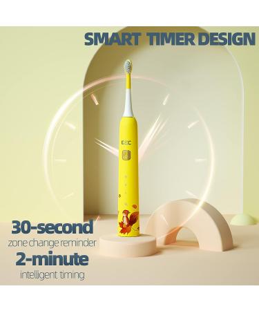 Kids Sonic Rechargeable Electric Toothbrush - 6 Modes, 44000 Vibrations, Waterproof, 2-Min Timer - Yellow - Buy Online on GoSupps.com