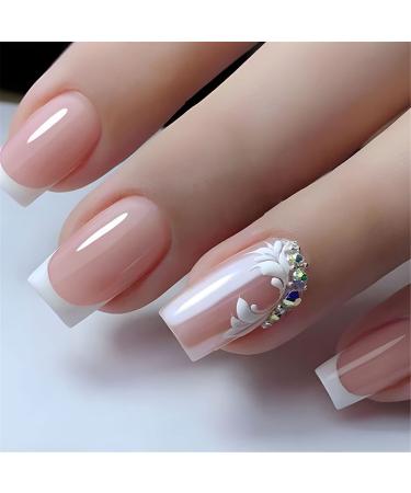 VOTACOS Press on Nails Short Square Fake Nails Nude False Nails with Flower Design Glossy Stick on Nails for Women 647 G4 Flower