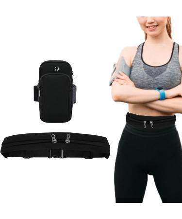 High Elasticity 2-Part Base Belt & Waterproof Phone Bracelet Bag Set for Jogging Fitness Hiking & Cycling - Black - Buy Online on GoSupps.com