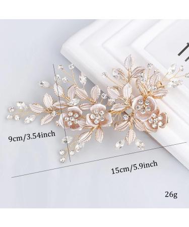 Wedding Hair Clip Rhinestone Bridal Handmade Flower Clip Crystal Hair Pins Bridal Bridesmaid Wedding Hair Accessories for Women and Girls Party Gift (Light Rose Gold) - Buy Online on GoSupps.com