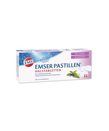 Emser pastilles Half tablets with sage sugar -free - with a sore throat cough and strong voice pollution - 30 pieces of sage -free