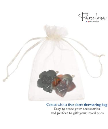 Parcelona French Flower Small Celluloid Acetate Barrettes Set of 2 - Fine Hair Women Hair Accessories - Made in France (Tortoise Shell/Black) - Buy Online on GoSupps.com