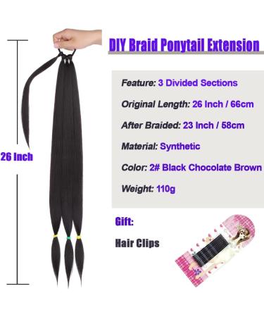 Leeven 26 Inch DIY Braid Ponytail Extension Natural Black Chocolate Brown Hair - Synthetic Slick Ponytail Hair Piece - Pack of 1 - Buy Online on GoSupps.com