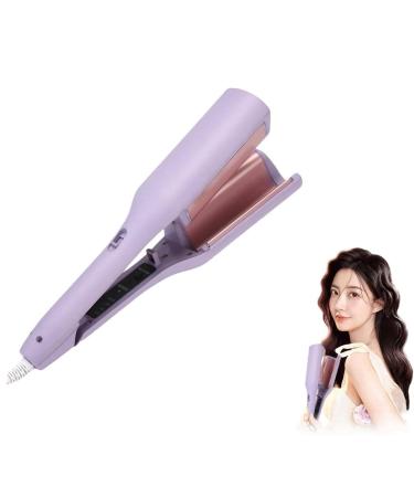 Big Wave Hair Curler Iron Wand 32mm Romantic French Egg Roll Curling Iron Multifunctional Ceramic V-Shaped Hair Curling Iron 4 Gears Temperature Fast Heating for Long or Short Hair (Purple)
