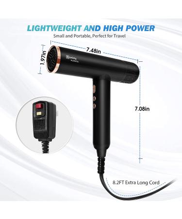 Nicebay Ionic Hair Dryer with Diffuser | 110000RPM Brushless Motor | Fast Drying Lightweight 1600W Hairdryer | Auto-Cleaning | Low Noise | 3 Attachments | Black&Gold - Buy Online on GoSupps.com