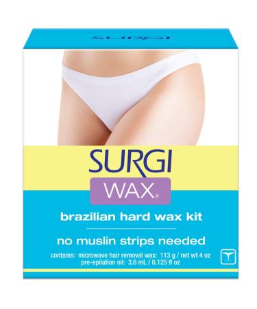 Surgi-Wax Brazilian Hard Wax Kit 4oz, Waxing Kit for Hair Removal with pre-elipation Oil