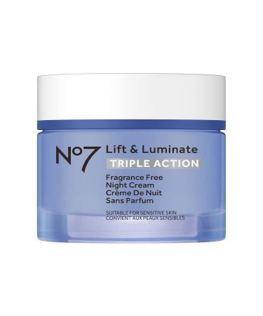 No7 Lift & Luminate Triple Action Fragrance Free Night Cream - Anti Wrinkle, Collagen Peptide Brightening Cream - Skin Firming Hyaluronic Acid & Hibiscus + Vitamin C Face Cream (50ml)