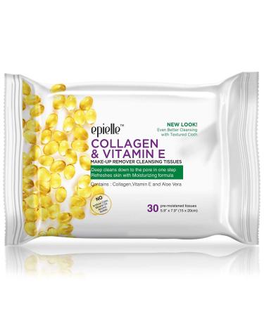 Epielle Makeup Remover Cleansing Wipes | Gentle Daily Towelettes for All Skin Types | Removes Dirt, Oil, Makeup | Charcoal, Collagen, Aloe, Cucumber, Green Tea, Argan Oil | 30ct - Buy Online on GoSupps.com