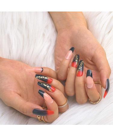 Sethexy Long Coffin Nails - 24pcs Red & Black Ballerina False Nails with Glue - Press-On Acrylic Nail Tips for Women & Girls - Buy Online on GoSupps.com