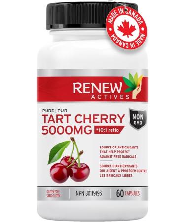 Renew Actives Tart Cherry Extra 10000mg - Powerful 10:1 Antioxidant for Digestive Health & Wellness - 60 Easy-to-Swallow Capsules - Canadian Made - Buy Online on GoSupps.com