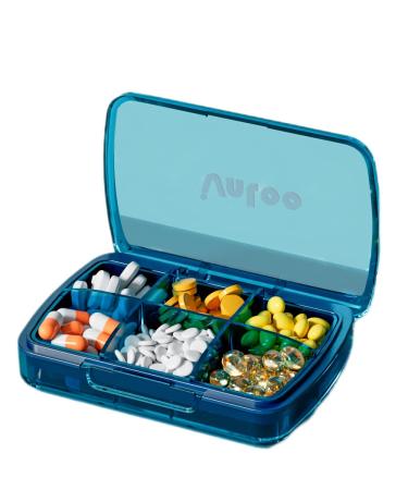 Pill Box 6 Compartments Square Portable Pill Case Moisture-Proof Pill Organizer Medication Supplements Pill Case (Blue) Blue 6 Compartment