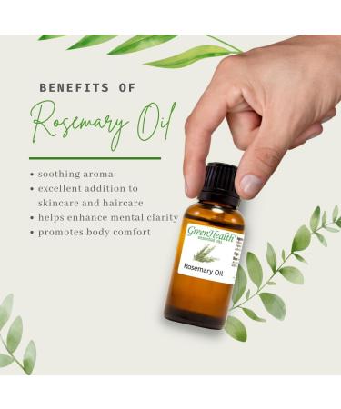 GreenHealth Rosemary Essential Oil - 8 fl oz (237 ml) Glass Bottle with Cap - 100% Pure Essential Oil - Buy Online on GoSupps.com