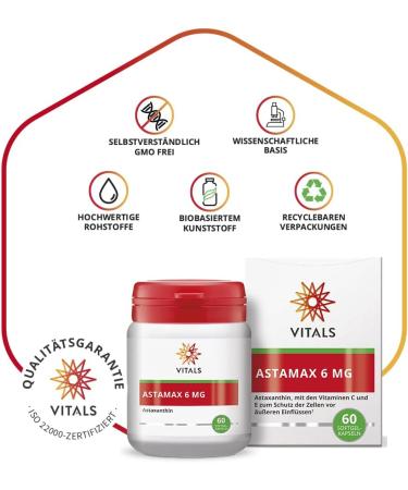 Buy Vitals Astamax 6mg Astaxanthin Softgels - Natural Algae-Based with Vitamin C & E | 60 Capsules | Astareal Expert Quality - Buy Online on GoSupps.com