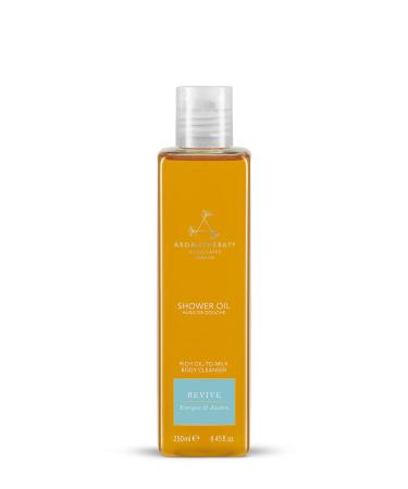 Aromatherapy Associates Revive Shower Oil 250 ml Energise & awaken with our reviving therapeutic essential oil blend of Grapefruit Rosemary & Juniper Berry. Luxurious oil-to-milk formula.