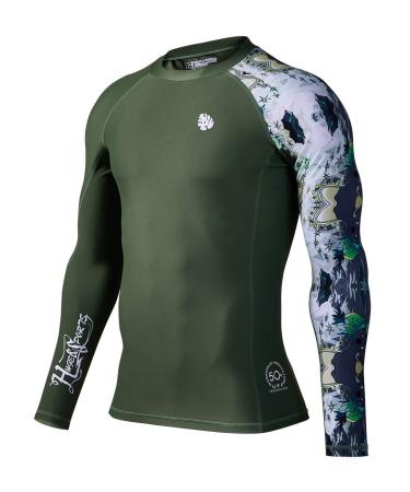 ADOREISM Men's Rash Guard Long Sleeves Splice UPF 50+ BJJ Jiu Jitsu Rash Guard Compression Swimming Shirts Aborigines Medium